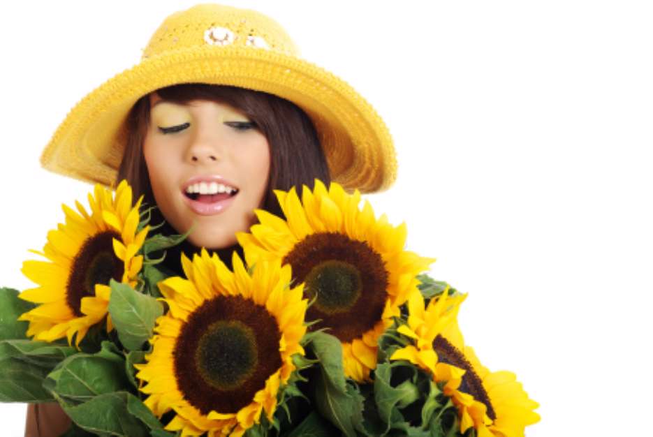 portrait of a Beautiful girl with sunflowers