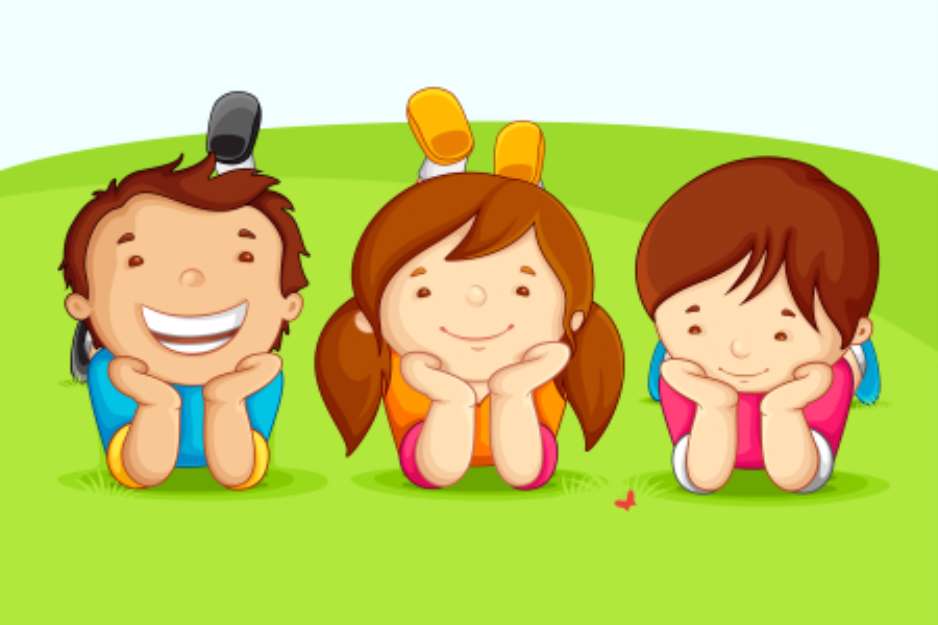 vector illustration of kids laying on field