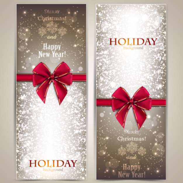 Greeting cards with red bows and copy space. Vector illustration