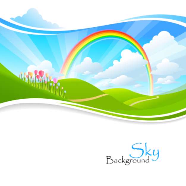 Rainbow , Green hills and Blue Sky