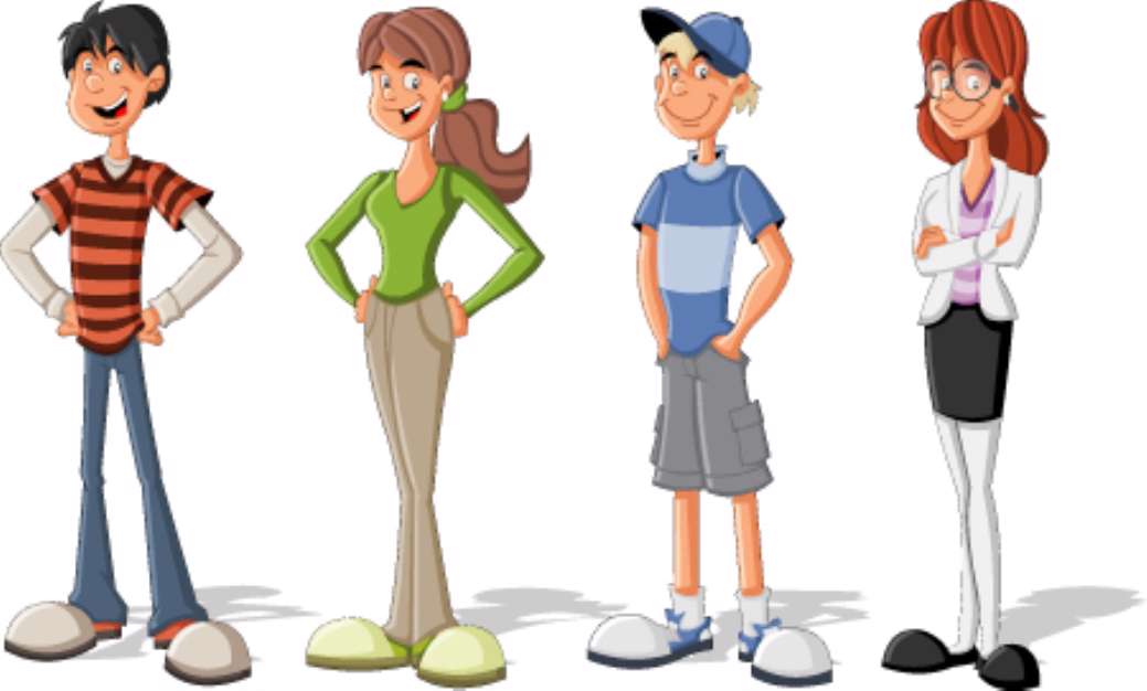 Group of cool cartoon children. Teenagers.