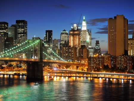 New york Manhattan bridge after sunset