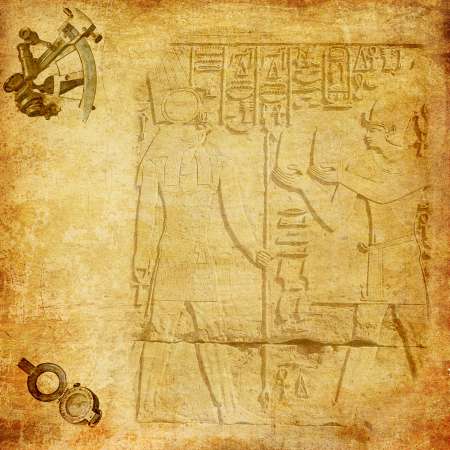 Egyptian archeology texture with compass and sextant