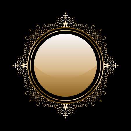 Vintage gold round frame on black