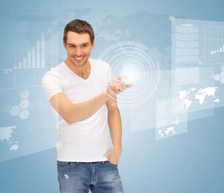 man touching virtual screen