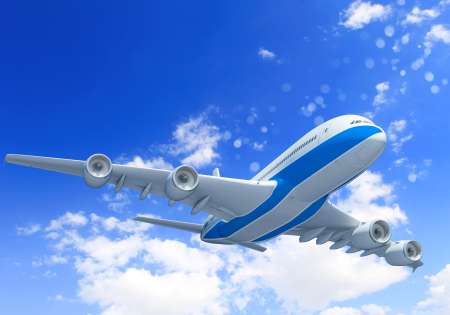 White passenger plane in the blue sky