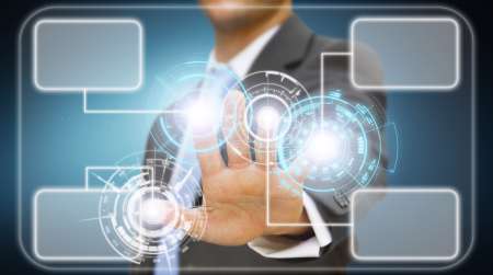 Businessman touching tactile interface