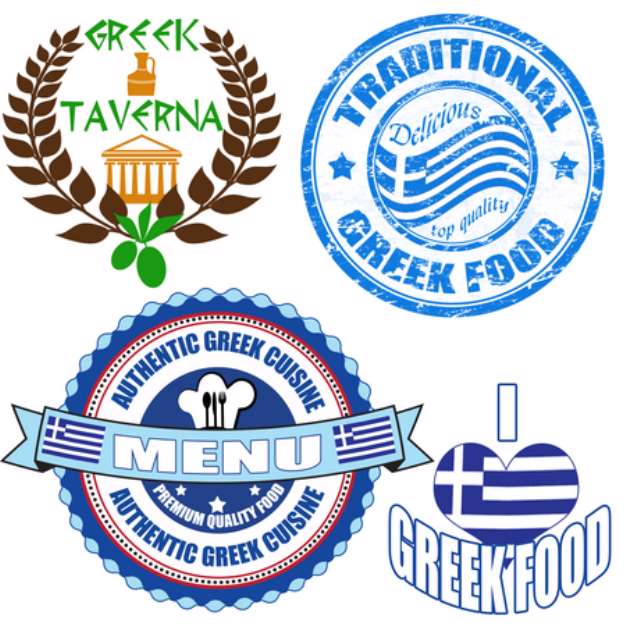 Set of authentic greek food stamp and labels