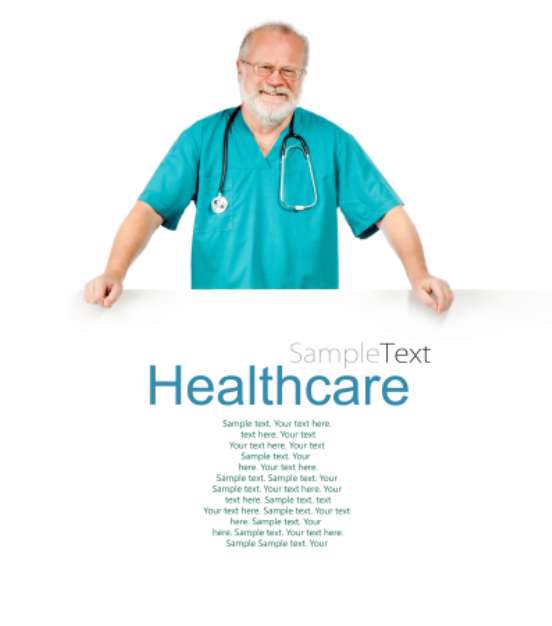 doctor with white banner