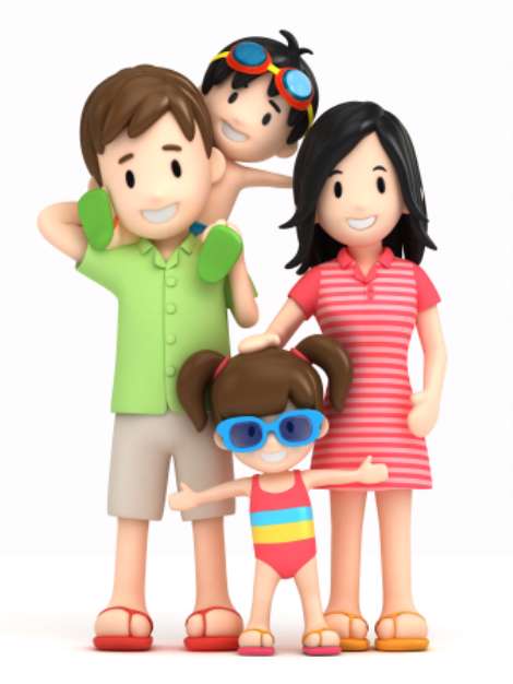 3d render of a family in swim wear