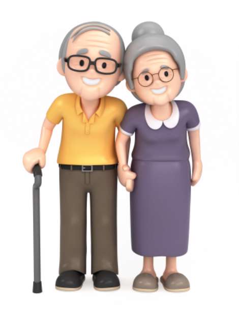 3D render of a happy old couple