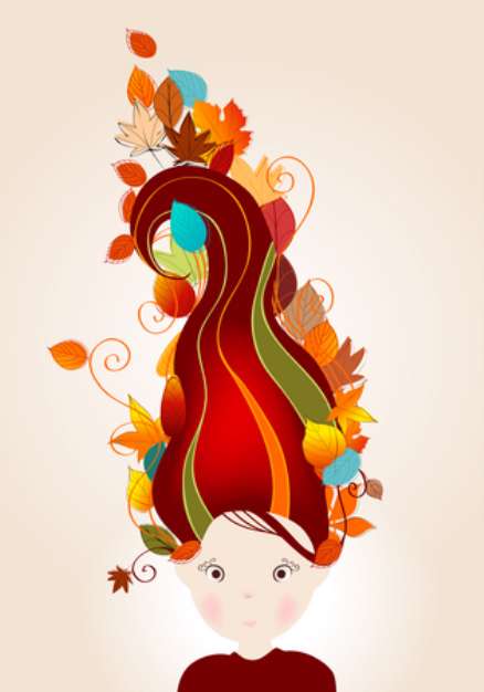 Cute autumn girl and leaves illustration