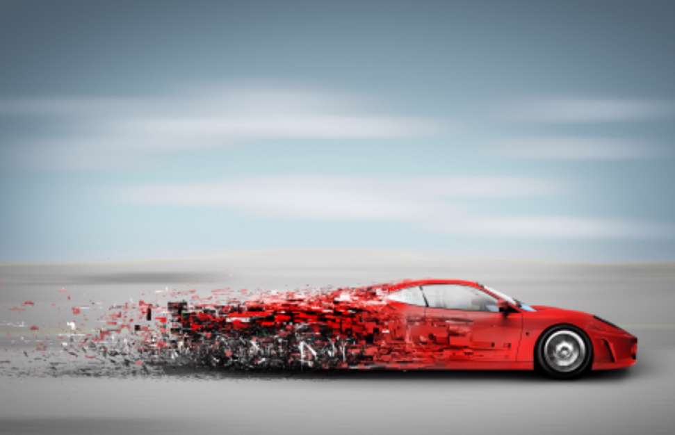 speeding car disintegrating