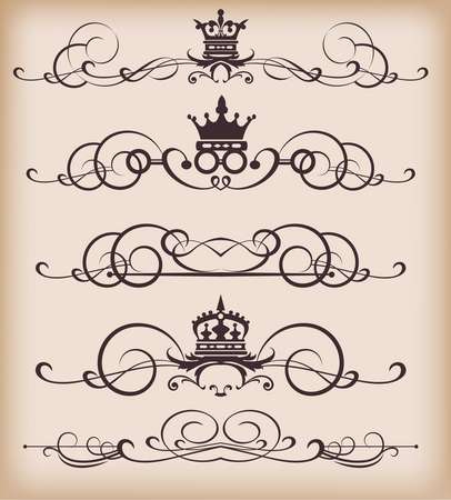 Vector set. Victorian Scrolls and crown. Decorative elements