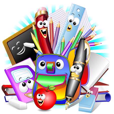 Back to School Cartoon Elements-Scuola Cancelleria e Zaino