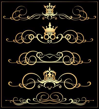 Vector set. Victorian Scrolls and crown. Decorative elements
