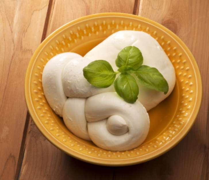 mozzarella cheese with olive oil and tomatoes on wooden table