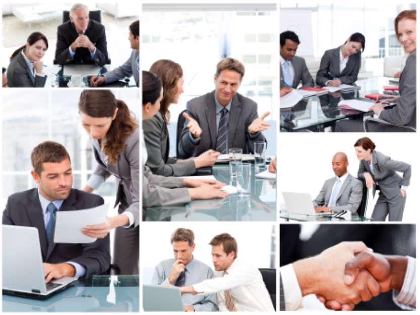 Collage of businesspeople in different situations