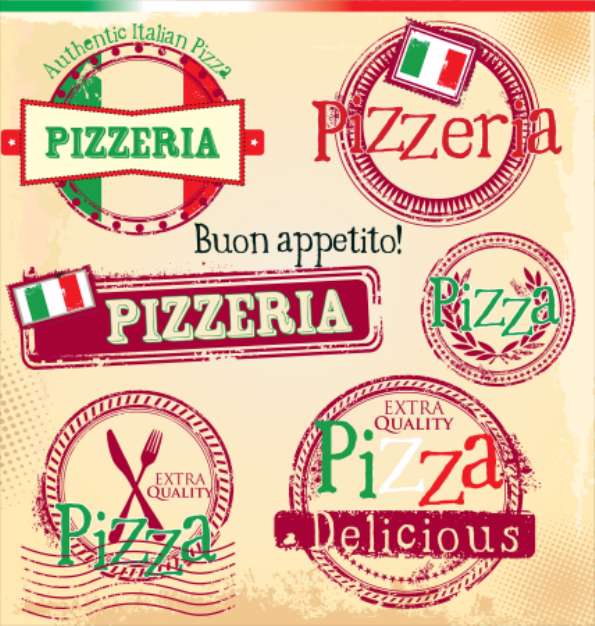 Set of vintage styled pizza labels