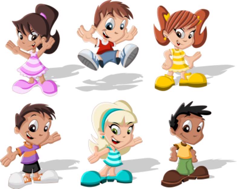 Group of six cartoon children