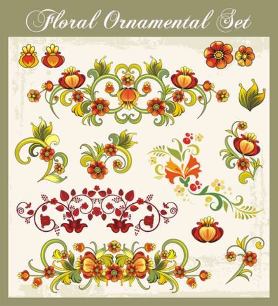 Vector Floral Ornaments in Vintage Style
