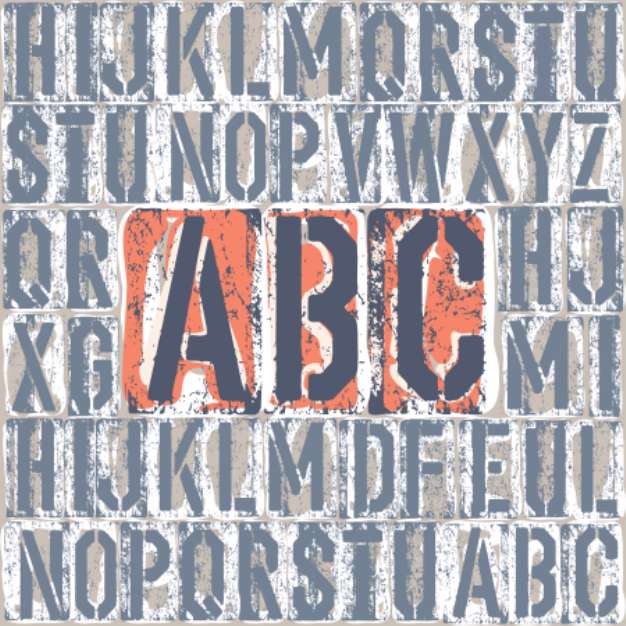 Vintage letterpress printing blocks alhpabet. Grouped separately