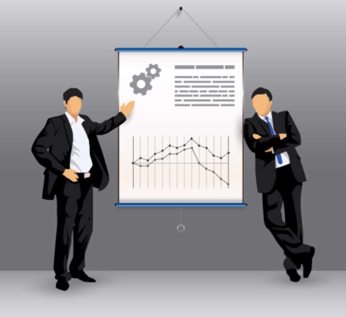 Business presentation board with business people