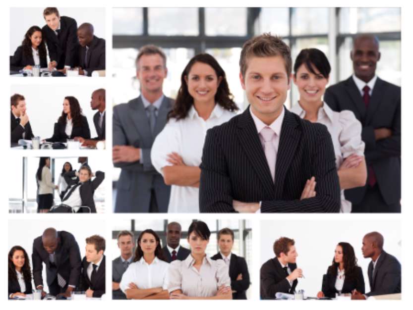 Collage of young businesspeople in different situations