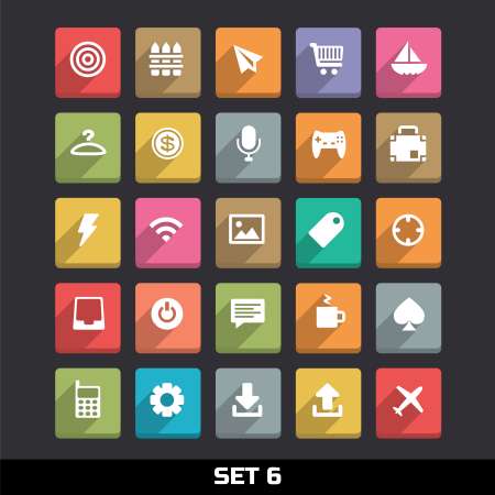 Trendy Vector Icons With Long Shadow Set 6