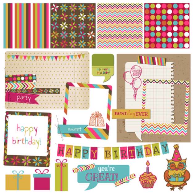 Retro Birthday Celebration Design Elements - for Scrapbook