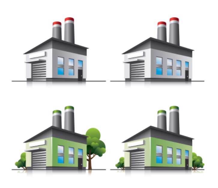 Factory vector icons in cartoon style.