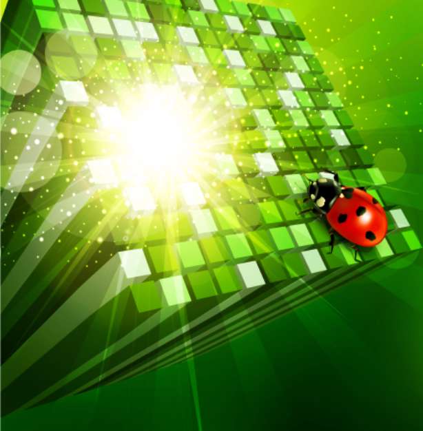 vector abstract background with green cubes and ladybug