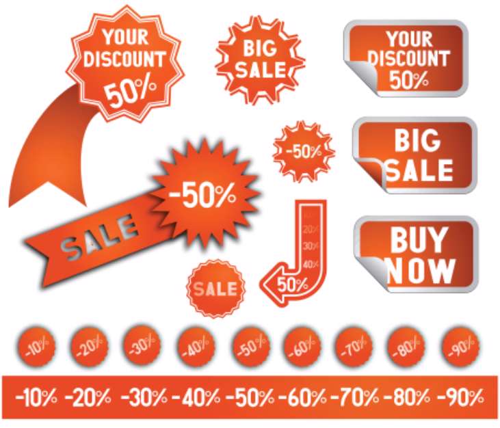 Set of Stickers With Sale, Big Sale ang Buy Now Caption