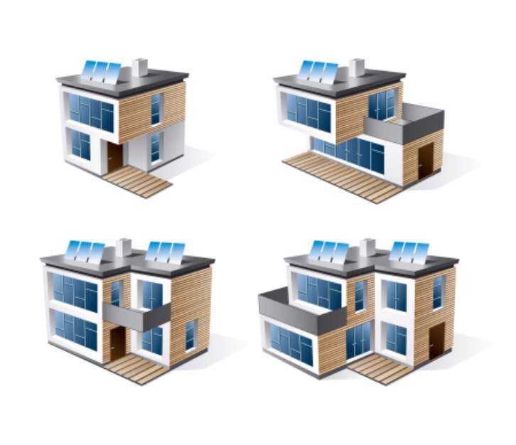 Isolated 3d vector icons of modern family houses.