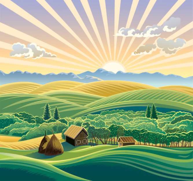 Rural landscape with a hut
