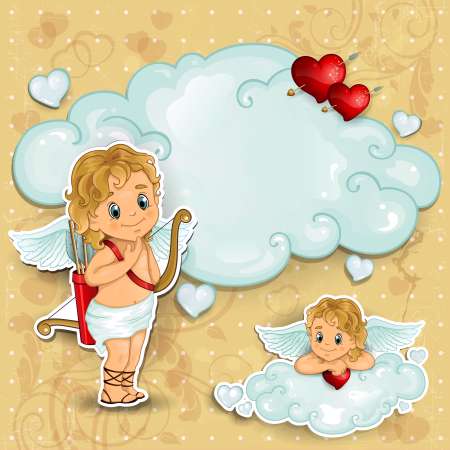 cupid on clouds and roses