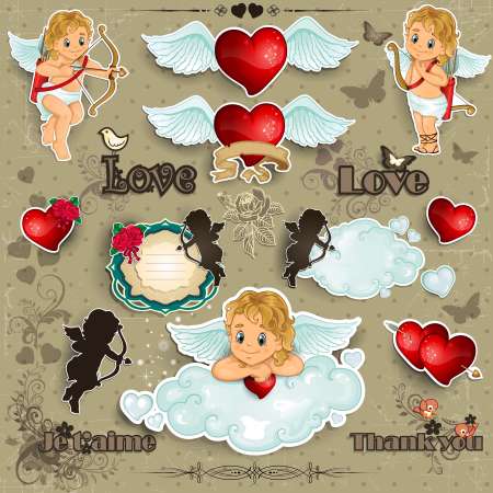 Set hearts and cupid love