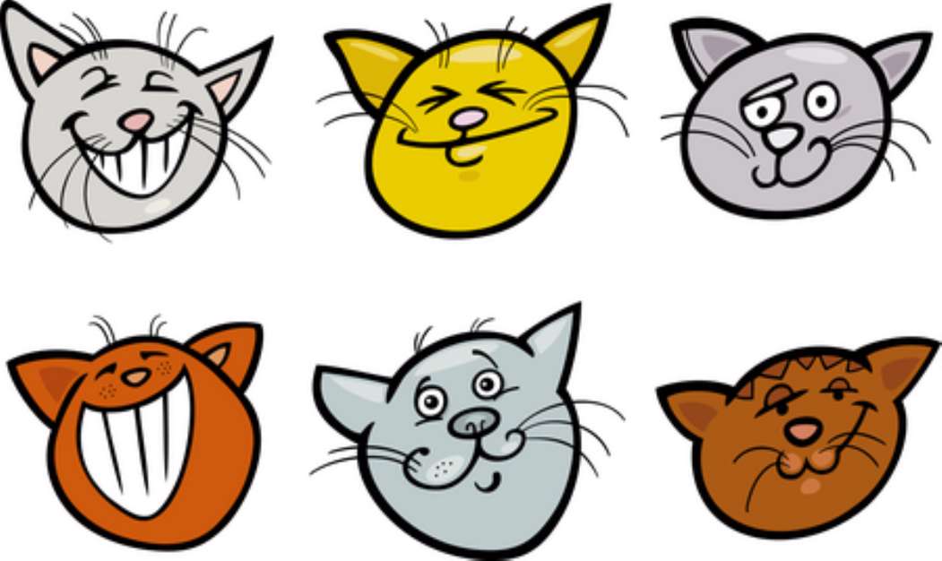 Cartoon funny cats heads set