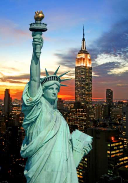 The Statue of Liberty and New York City skyline