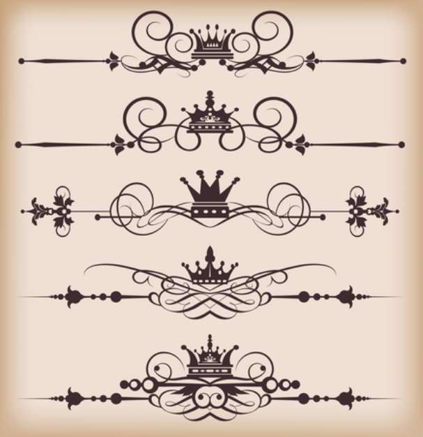 Vector set. Victorian Scrolls and crown. Decorative elements