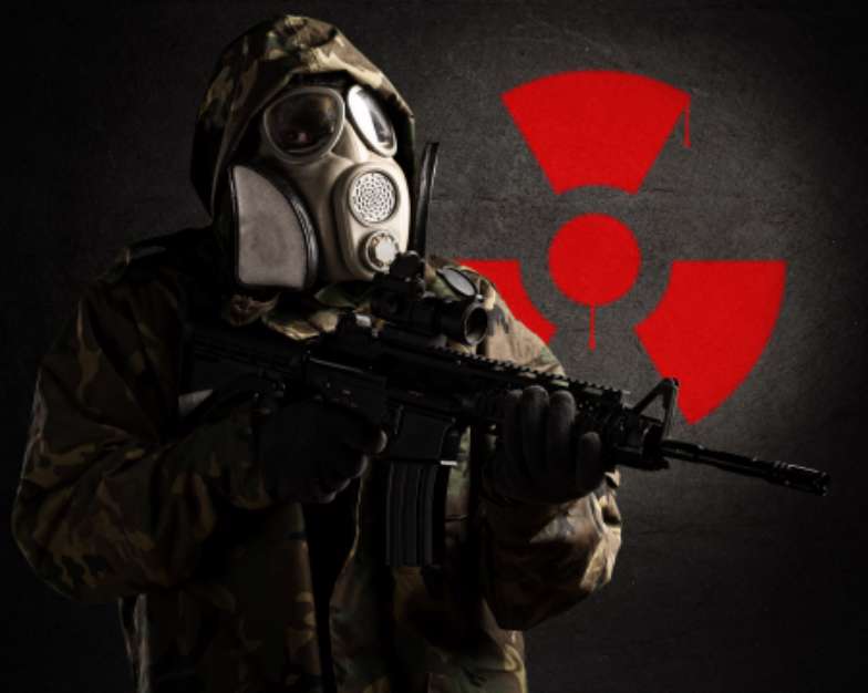 soldier with gas mask