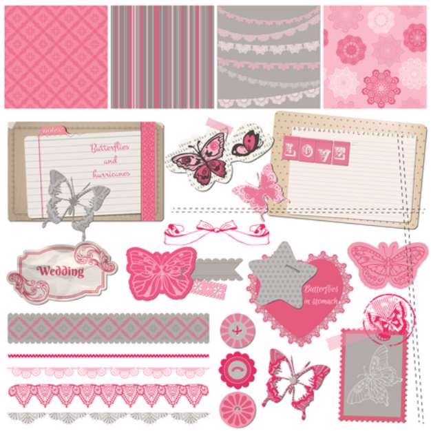 Scrapbook Design Elements - Vintage Lace Butterflies - in vector