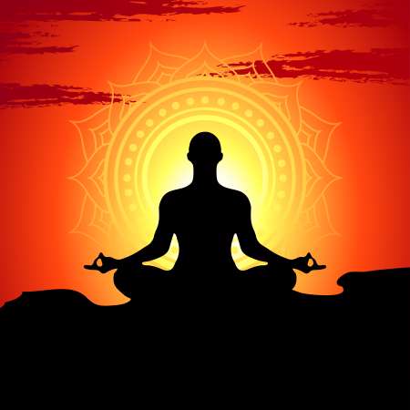 Vector illustration of meditating  and doing yoga man