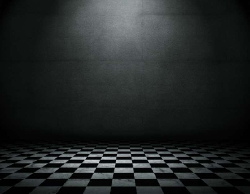 Grunge empty interior with checkered marble floor