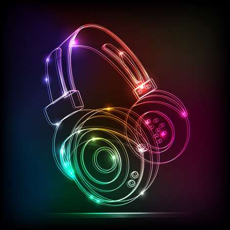 Vector neon Headphones, grunge music