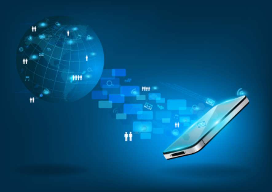 Vector modern communication technology with mobile phone and hig