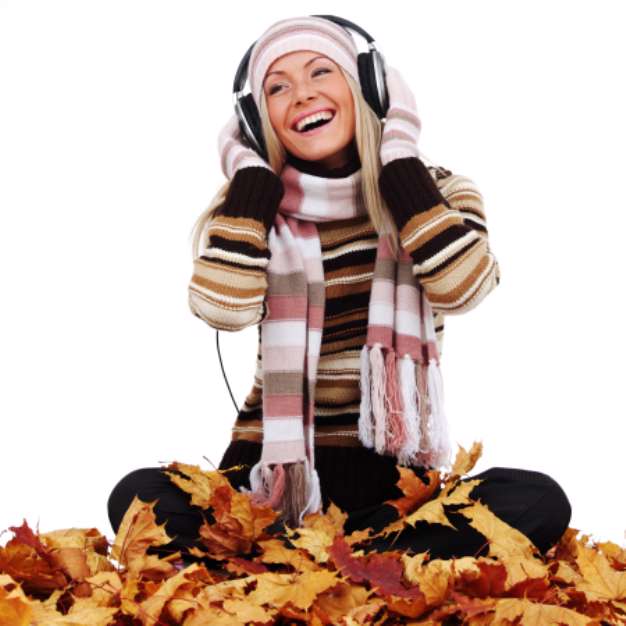 autumn woman listening music