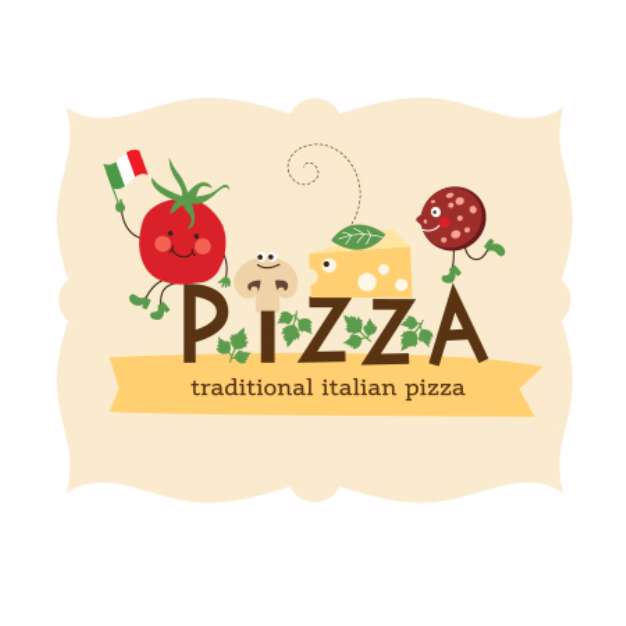 pizza lettering with cartoon ingredients