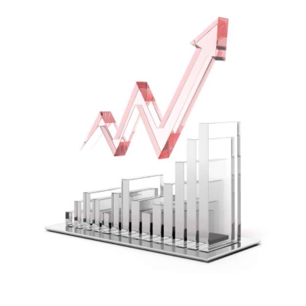 Glass chart with red arrow