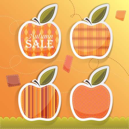 Autumn apple stickers. Back to school.Vector illustration